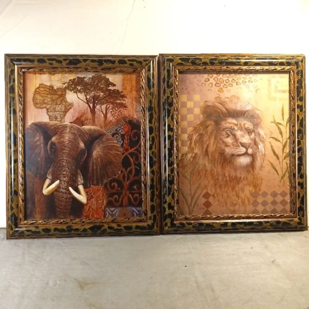Wild Kingdom Lion and Elephant Framed Print by J.Chardonn 8.5x11